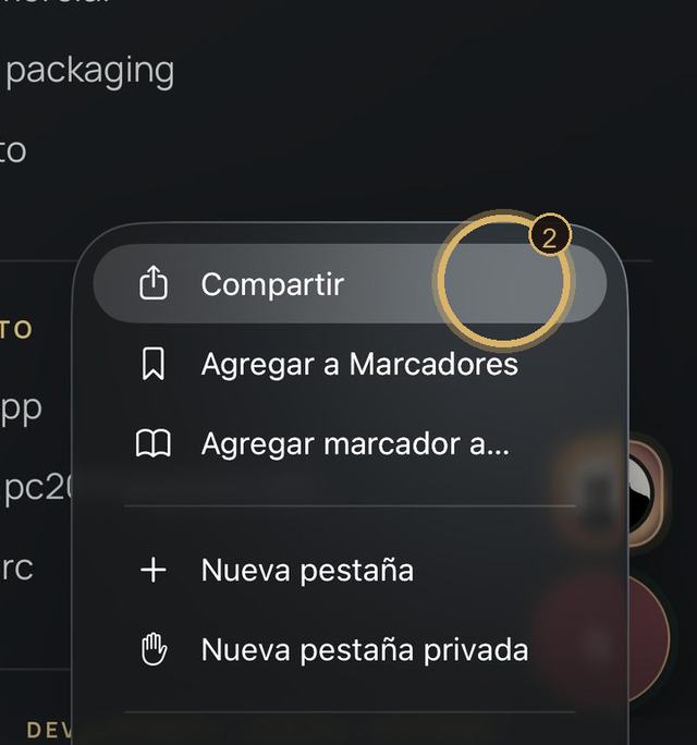 Paso 2: elige Compartir en el menú